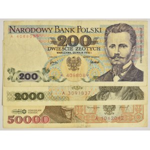 Zestaw, 200-50.000 złotych 1976-93 - A - PIERWSZA SERIA (3 szt.)