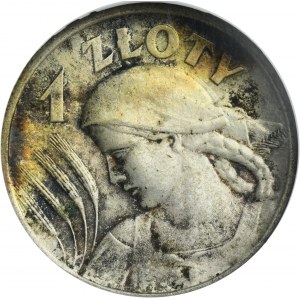 Kobieta i kłosy, 1 złoty Londyn 1925 - kropka po dacie - GCN XF45