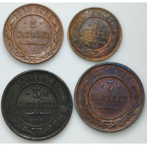 Lot, Nicholas II, 1-3 Kopeck 1903-1915 (4 pcs.)