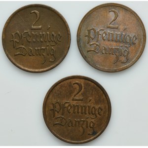 Lot, Free City of Danzig, 2 pfennige 1923-1937 (3 pcs.)