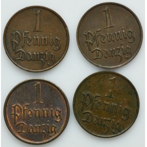 Lot, Free City of Danzig, 1 pfennig 1926-1937 (4 pcs.)