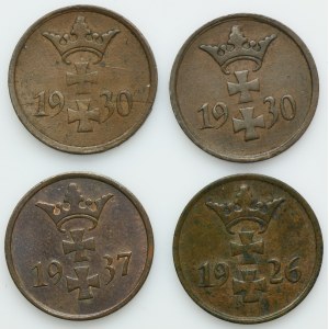 Lot, Free City of Danzig, 1 pfennig 1926-1937 (4 pcs.)