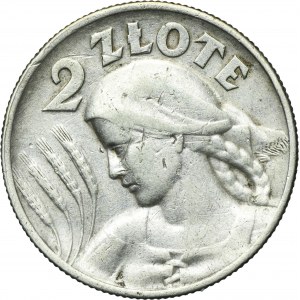 Kobieta i kłosy, 2 złote Londyn 1925 - kropka po dacie