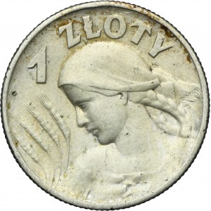 Kobieta i kłosy, 1 złoty Londyn 1925 - kropka po dacie