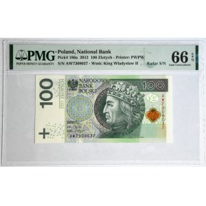 100 złotych 2012 - AW 7308037 - PMG 66 EPQ - radar