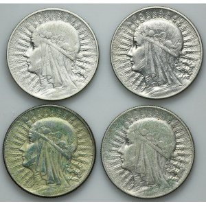 Zestaw, Głowa kobiety, 5 złotych 1932-1934 (4 szt.)