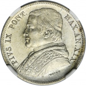 Papal State, Vatican, Pius IX, 20 Baiocchi Rome 1865 R - NGC MS62