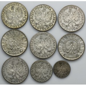 Zestaw, 2 złote, 5 złotych i 10 złotych (9 szt.)