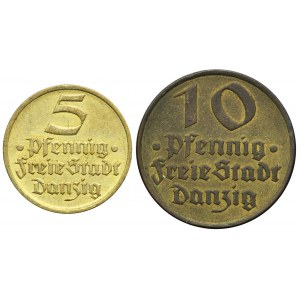 Set, Free City of Danzig, 5 and 10 pfennig 1932 (2 pcs.)