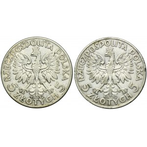 Zestaw, Głowa Kobiety, 5 złotych Londyn 1932 (2 szt.)