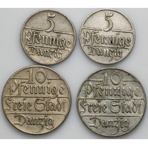 Set, Free City of Danzig, 5 and 10 pfennig (4 pcs.)