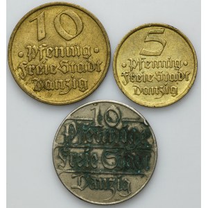 Set, Free City of Danzig, 5 and 10 pfennig 1923-1932 (3 pcs.)