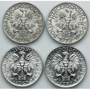 Zestaw, 5 złotych 1959-1974 Rybak (4 szt.)