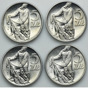Zestaw, 5 złotych 1959-1960 Rybak (4 szt.)