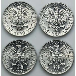 Zestaw, 5 złotych 1959-1960 Rybak (4 szt.)