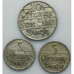 Lot, Free City of Danzig, 5 and 10 pfennig 1923 (3 pcs.)