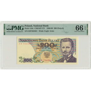 200 złotych 1988 - EB - PMG 66 EPQ - pierwsza seria rocznika