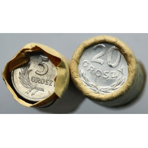 Zestaw, Rulon bankowy (x2), 5 groszy i 20 groszy (100 szt.)