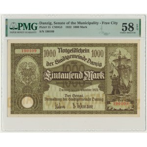 Danzig, 1.000 Mark 1922 - PMG 58 EPQ