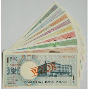 Zestaw, Miasta Polskie 1-500 złotych 1990 - WZÓR (9 szt.)