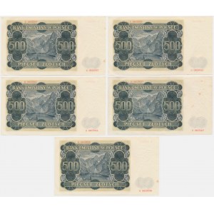 Zestaw, 500 złotych 1940 - B - (5 szt.) - w tym i numery kolejne