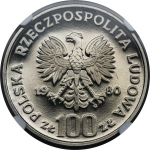 PRÓBA NIKIEL, 100 złotych 1980 Ochrona Środowiska Głuszce - NGC PF67 ULTRA CAMEO