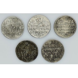 Lot, Sigismund III Vasa, 3 Groschen Krakau 1622-1624 (5 pcs.)
