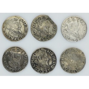 Lot, Sigismund III Vasa, 3 Groschen Krakau 1618-1624 (6 pcs.)