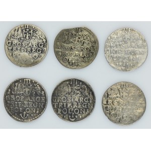 Lot, Sigismund III Vasa, 3 Groschen Krakau 1618-1624 (6 pcs.)
