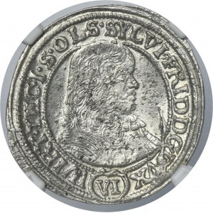 Silesia, Duchy of Oels, Sylvius Friedrich, 6 Kreuzer Oels 1674 SP - NGC MS62