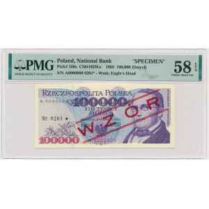 100.000 złotych 1993 - WZÓR - A 0000000 - No.0201 - PMG 58 EPQ