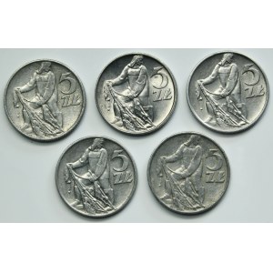 Zestaw, 5 złotych 1959-1974 Rybak (5 szt.)