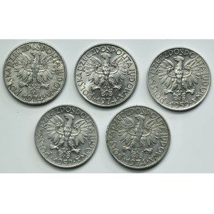 Zestaw, 5 złotych 1959-1974 Rybak (5 szt.)