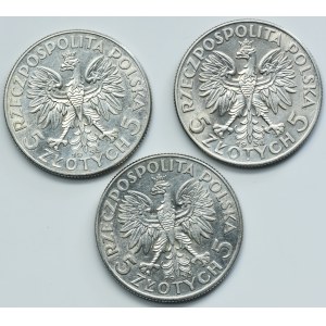 Zestaw, 5 złotych 1933-1934 (3 szt.)