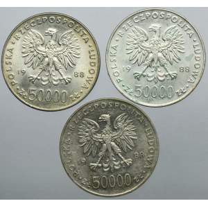 Zestaw, 50.000 złotych 1988 Piłsudski (3 szt.)