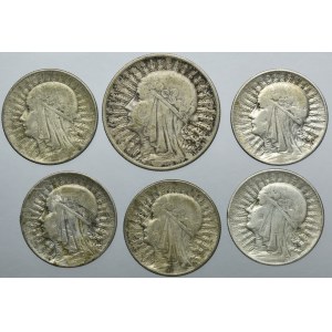 Zestaw, Głowa Kobiety, 5 złotych i 10 złotych 1932-1933 (6 szt.)