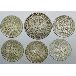 Zestaw, Głowa Kobiety, 5 złotych i 10 złotych 1932-1933 (6 szt.)