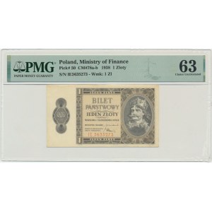 1 złoty 1938 - IE - PMG 63 - BARDZO RZADKA SERIA