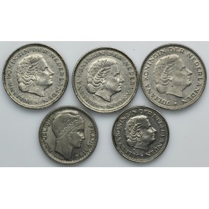 Set, Netherlands and France, 2 1/2 Gulden, 1 Gulden and 10 Francs (5 pcs.)
