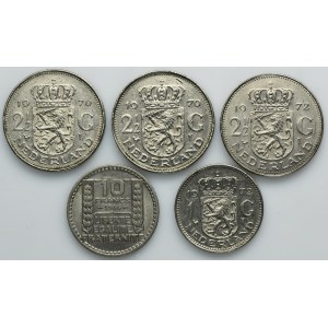 Set, Netherlands and France, 2 1/2 Gulden, 1 Gulden and 10 Francs (5 pcs.)