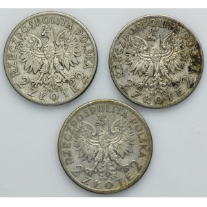 Zestaw, Głowa Kobiety, 2 złote 1933 (3 szt.)