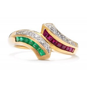 Ring with diamonds, emeralds and rubies 2nd half of 20th century, Ring with diamonds, emeralds and rubies