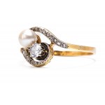 Pearl and diamond ring, France (?) 1930s, Pearl and diamond ring