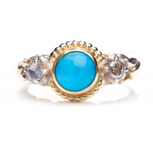 Ring with turquoise and diamond rosettes 1960s, Ring with turquoise and diamond rosettes