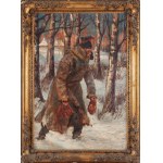 Wojciech Kossak (1856 Paryż - 1942 Kraków), Żołnierz wracający z łowów - fragment panoramy Berezyna, 1894-1896