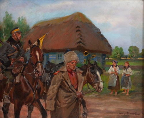Jerzy Kossak (1886 Kraków - 1955 Kraków), Prowadzenie jeńca, 1921