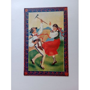 POSTCARD WESOŁOWSKI PAINTING POLISH MOUNTAIN DANCES PRE-WAR