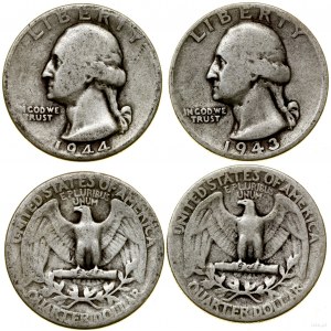 United States of America (USA), set: 5 cents, 2 x 10 cents, 2 x 25 cents, 1943-1944, Philadelphia