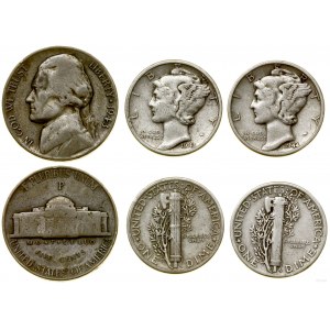 United States of America (USA), set: 5 cents, 2 x 10 cents, 2 x 25 cents, 1943-1944, Philadelphia