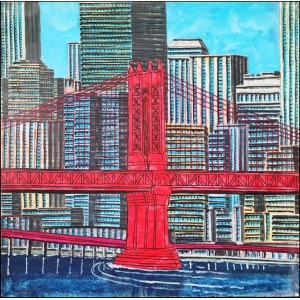 CAPUTO TONINO Lecce 1933 - 2021 &quot;Manhattan Bridge III&quot; Olio su tela cm 50x50. Firmato sul fronte in basso a sinistra. Al verso titolo e firma. Autentica su foto a cura del Maestro.